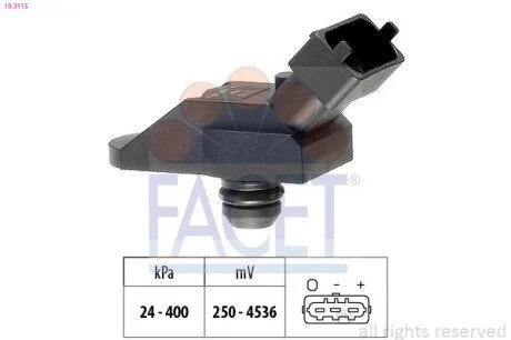 Датчик тиску наддуву (3 конт.) BMW 3(E46)/5(E39,E60)/X5(E53) 2.5D/3.0D 98-10 (10.3115) Facet FACET 103115