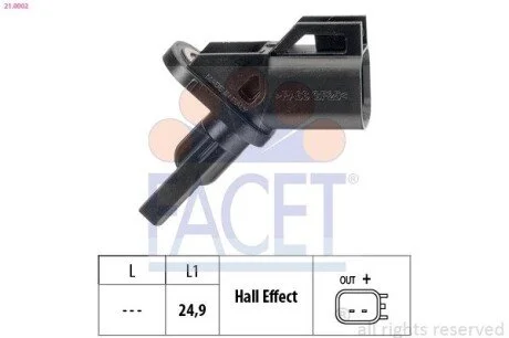Датчик ABS Ford FOCUS,C-MAX,MONDEO IV 03- перед Л/Пр (21.0002) Facet FACET 210002
