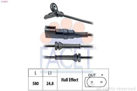 Датчик ABS Ford FOCUS 1.4-2.0 98-04 передній Л/Пр (21.0023) Facet FACET 210023
