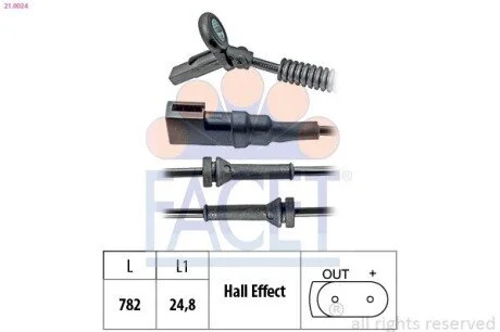 Датчик ABS Ford FIESTA V 1.25-2.0ST 01- передний Л/Пр (21.0024) Facet FACET 210024