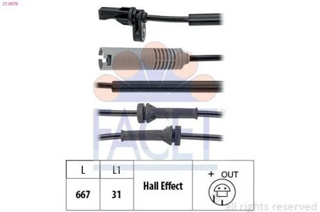 Датчик ABS BMW 1(E81), 3(E90) 05- передн Л/Пр (21.0076) Facet FACET 210076