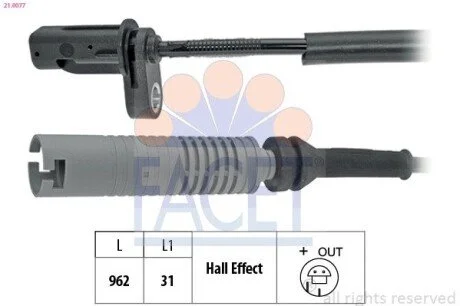 Датчик ABS BMW 1(E81), 3(E90) 05- задний Л/Пр (21.0077) Facet FACET 210077