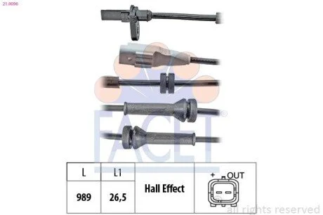 Датчик ABS Citroen BERLINGO/Peugeot 5008, PARTNER 06- задній Л/Пр (21.0096) Facet FACET 210096