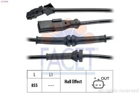 Датчик ABS Renault FLUENCE, GRAND SCENIC III,MEGANE III 08- задній Л/Пр (21.0104) Facet FACET 210104