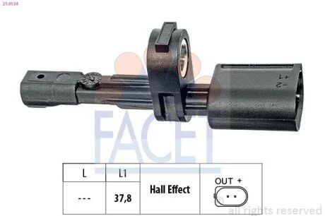 Датчик ABS Audi A3/Skoda OCTAVIA III/ VW CADDY III,GOLF VI, VII 09 -задній Л/Пр (21.0134) Facet FACET 210134