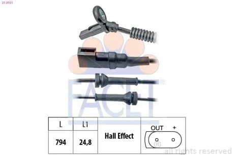 Датчик ABS передній Ford Fusion 02-13 (790 мм) (21.0151) Facet FACET 210151
