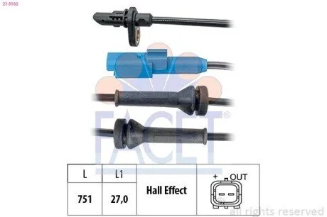 Датчик ABS Peugeot 208 12-> (21.0182) Facet FACET 210182