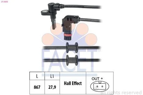 Датчик ABS перед/зад MB Vito 03- (21.0202) Facet FACET 210202