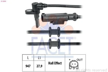 Датчик ABS SPRINTER (906)/VW CRAFTER 06- перед Л/Пр 890 mm (21.0203) Facet FACET 210203