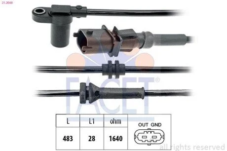 Датчик ABS передний Combo/Corsa C 01- (510 мм) (21.2048) Facet FACET 212048