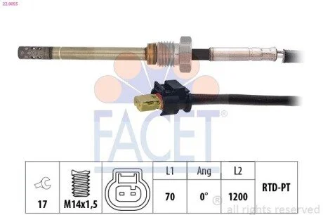 Датчик температуры дымовых газов MB Sprinter (906) 2.1D-3.2D 03- (22.0055) Facet FACET 220055