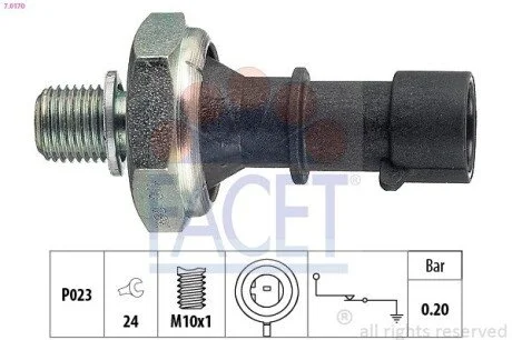 Датчик давления масла (0,2 bar/1 конт./черный)) Astra J/H/Zafira B/Cruze 03- 1.7CDTi (7.0170) Facet FACET 70170