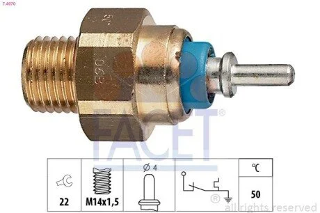 Датчик вмикання вентилятора Mercedes Benz W124/201/T1/T2 M102/OM602/603 (77-) (7.4070) Facet FACET 74070