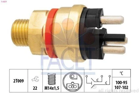 Датчик вмикання вентилятора Mercedes Benz W124/201 M102/OM601 82-> (7.5637) Facet FACET 75637