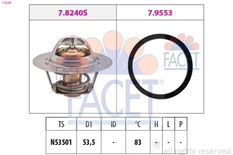 Термостат Jumper/Ducato/Boxer 1.6-2.0 i/D 94- (82 C) (7.8240) Facet FACET 78240