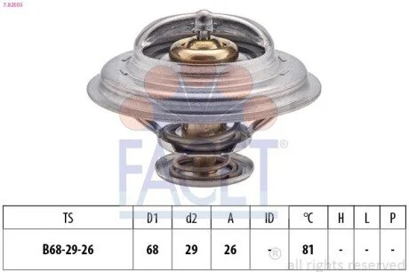 Термостат Renault Trafic/ VW Golf 2.1-2.3 D/TD/i 80- (82 C) (7.8250S) Facet FACET 78250S