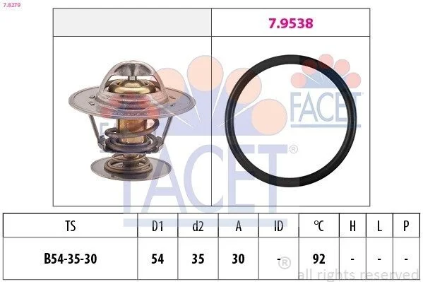 Термостат Opel Omega A/Ascona B/Ford Scorpio/Volvo S60/S70/V70 2.0-3.0 i/D -98 (92 C) (7.8279) Facet FACET 78279 (фото 1)