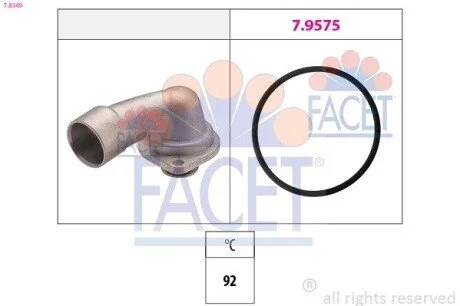 Термостат Opel Omega B, Singum, Vectra A/B/C GTS/SAAB 9-5 2.5-3.2i 93- (92 C) (7.8349) Facet FACET 78349