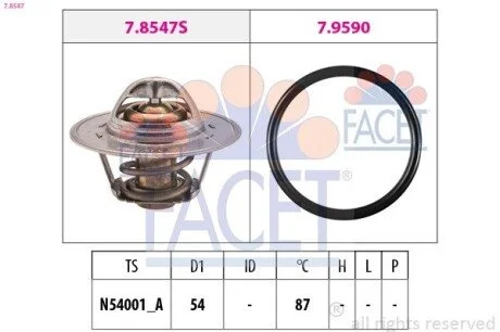 Термостат VW Caddy III/Golf IV/T4/T5/Octavia/A4/A6 1.4-2.0 TDI 80- (88C) (7.8547) Facet FACET 78547