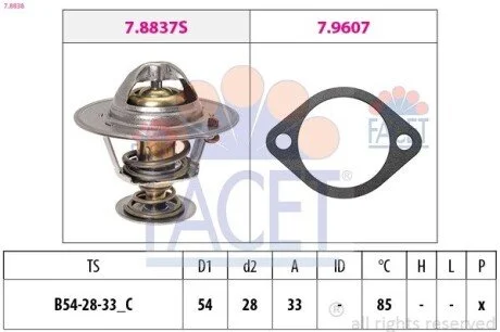 Термостат Kia Ceed sw 1.6 crdi 115 (07-12) (7.8838) Facet FACET 78838
