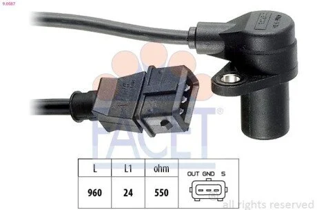 Датчик обертів коленвала BMW 3(E36), 5(E34) 1.6/1.8/1.8LPG (89-00) (9.0087) Facet FACET 90087