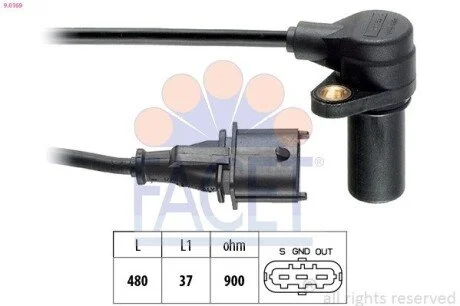Датчик обертів коленвала Fiat Punto, Bravia,Bravo/Lancia Kappa 1.9D/2.4D (96-) (9.0169) Facet FACET 90169
