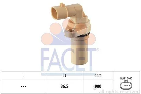 Датчик обертів коленвала Fiat DOBLO, PUNTO, SEDICI 1.8/1.9D/2.4D 99- (9.0379) Facet FACET 90379