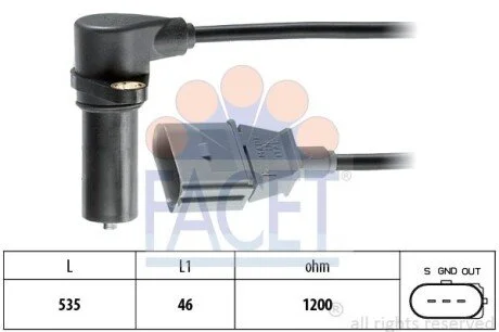 Датчик оборотов коленвала Skoda FABIA, OCTAVIA/VW BORA,CADDY II,GOLF IV,POLO 1.9D 95-10 (9.0391) Facet FACET 90391