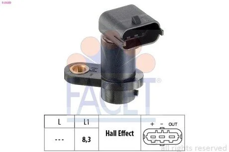Датчик обертів коленвала Astra G/H/Vectra C 1.6 00- (9.0449) Facet FACET 90449