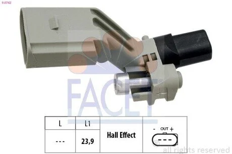 Датчик обертів коленвала VW Golf VI/Passat B7/Tiguan 1.2/1.4 TSI (09-) (9.0742) Facet FACET 90742