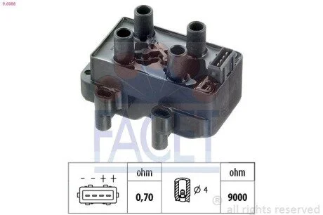 Катушка воспаления Citroen Berlingo 1.4 i (mfkfx, mfkfw) (96-08) (9.6088) Facet FACET 96088