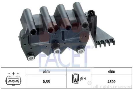 Котушка запалювання Fiat Doblo (02-), Brava (95-) 1.6i (9.6245) Facet FACET 96245
