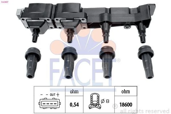 Котушка запалення Citroen Berlingo/ Peugeot 206/307/Partner 1.6 00- (9.6307) Facet FACET 96307 (фото 1)