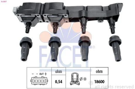 Котушка запалення Citroen Berlingo/ Peugeot 206/307/Partner 1.6 00- (9.6307) Facet FACET 96307