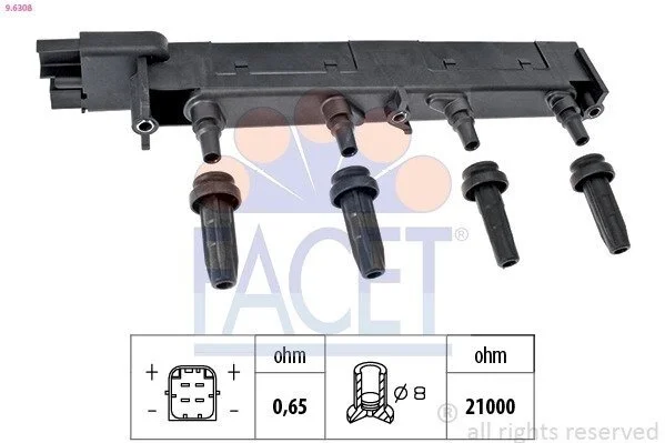 Котушка запалення Citroen C5/Jumpy/ Peugeot 206/307/407 1.8/2.0 99- (9.6308) Facet FACET 96308 (фото 1)