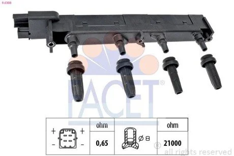 Котушка запалення Citroen C5/Jumpy/ Peugeot 206/307/407 1.8/2.0 99- (9.6308) Facet FACET 96308