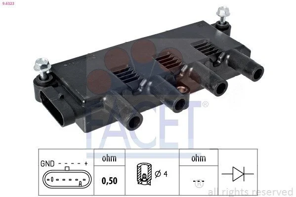 Катушка воспаления Fiat 500/Panda/Grande Punto/Punto 1.2/1.4 03- (9.6323) Facet FACET 96323 (фото 1)