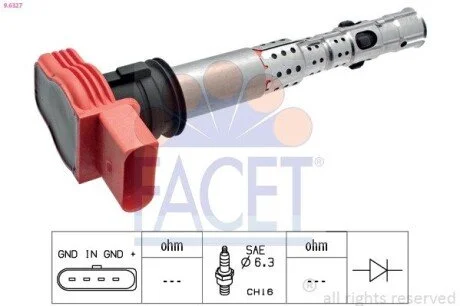 Котушка запалення Audi A4/A5/A6/A7/A8/Q5/Q7 / VW Touareg 2.0-5.2 i/FSI/TFSI 02-> (9.6327) Facet FACET 96327