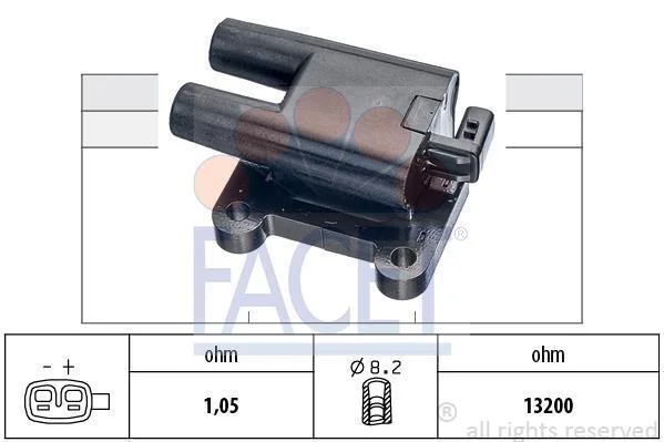 Катушка зажигания (на два циліндри) Hyundai Getz 1.1i, SantaFe 2.7i/KIA Picanto FACET 96487 (фото 1)