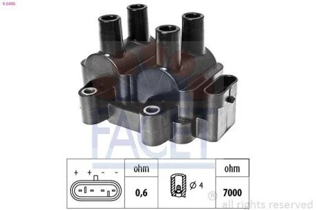 Котушка запалювання Clio II (98-)/Kangoo (97-) 1.2/1.4 Facet FACET 96496