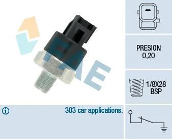 Датчик тиску масла (0,2Бар, 1 pin, чорн) VOLVO S40 I, S80 II, V40, XC90 I CITROEN C1 HONDA ACCORD VII, ACCORD VIII, CIVIC VII, CIVIC VIII, CR-V II, CR-V III, FR-V, INSIGHT, JAZZ II 1.0-4.6 09.88- FAE 12550