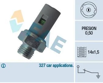 Датчик тиску масла (0,5Бар, 1 pin, сірий) VOLVO S40 I, V40 DACIA DUSTER NISSAN INTERSTAR, KUBISTAR, MICRA III, PRIMASTAR, PRIMERA OPEL MOVANO A, VIVARO A RENAULT AVANTIME, CLIO II 1.4-2.5D 07.95- FAE 12636