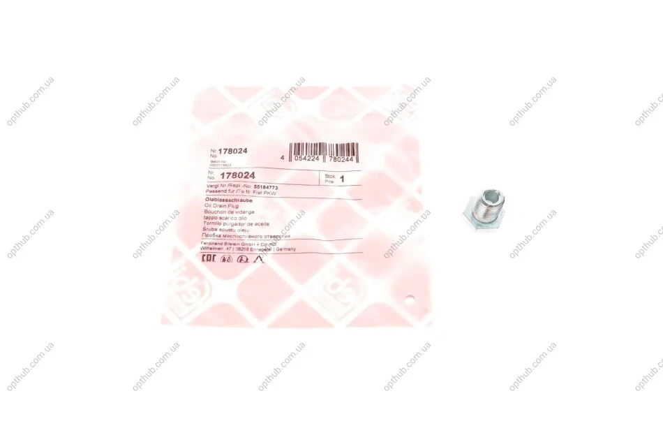 Болт зливу оливи Fiat Doblo 1.4 10- (M12x1.25) (opt-om) FEBI BILSTEIN 178024 (фото 1)