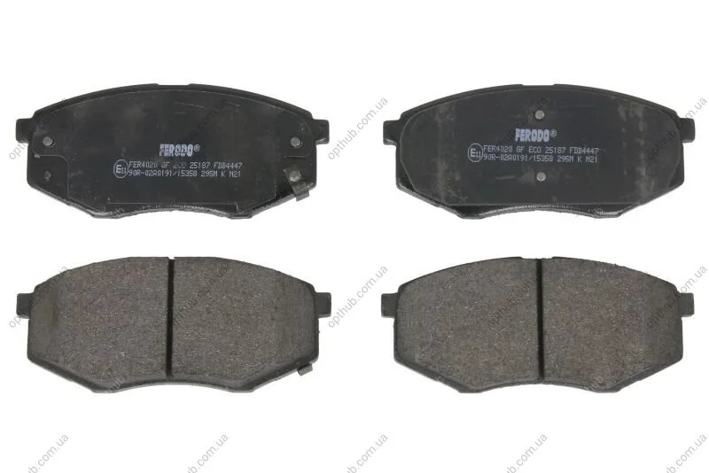 Колодки гальмівні дискові ПЕРЕДН HYUNDAI IX 20 1.4, 1.4 CRDI, 1.6, 1.6 CRDI 11/10- -ua FERODO FDB4447 (фото 1)