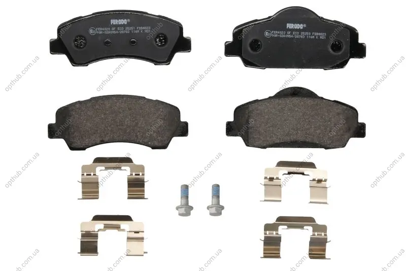 Комплект гальмівних колодок передн, CITROEN C4 CACTUS, C-ELYSEE PEUGEOT 301, 308, 308 II 1.2-2.0D 11.12- FERODO FDB4823 (фото 1)