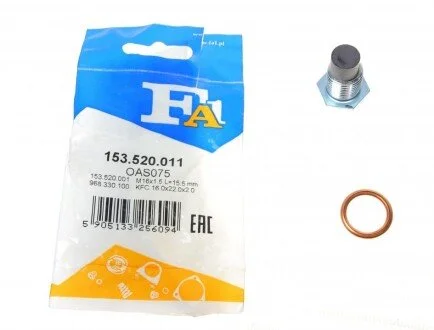 Пробка із шайбою піддону масляного M16x1.5 L=25 (вир-во Fischer) Fischer Automotive One (FA1) 153.520.011