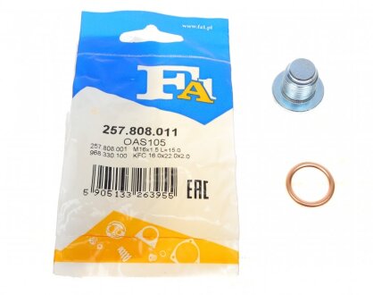 Болт зливу оливи + шайба Citroen Berlingo/Peugeot Partner 1.6 /Peugeot Boxer 2.2 HDi 09- (opt-om) Fischer Automotive One (FA1) 257.808.011