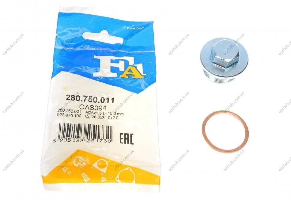 Болт зливу оливи + шайба VW LT/T4 2.5TDI (M26x1.5) FA1 (opt-om) Fischer Automotive One (FA1) 280.750.011 (фото 1)