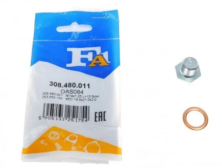 Болт слива оливы. Citroen Berlingo/Jumper/Jumpy/Peugeot Boxer/Expert/Partner 96- ((opt-om) Fischer Automotive One (FA1) 308.480.011