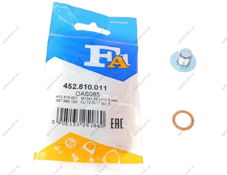 Болт зливу оливи + шайба Toyota Camry/Corolla/Lexus LS/Nissan Juke 86- (M12x1.25) FA1 (opt-om) Fischer Automotive One (FA1) 452.810.011 (фото 1)